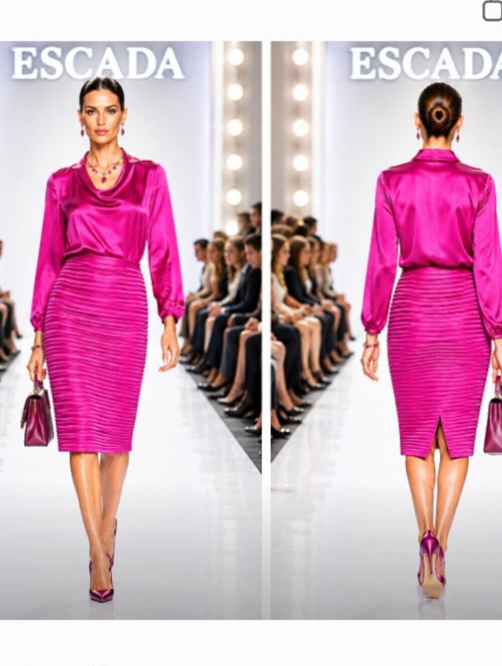 ESCADA 36/6-8 MAGENTA WOOL SILK BLEND THICK RIB PENCIL STRAIGHT LINED SKIRT